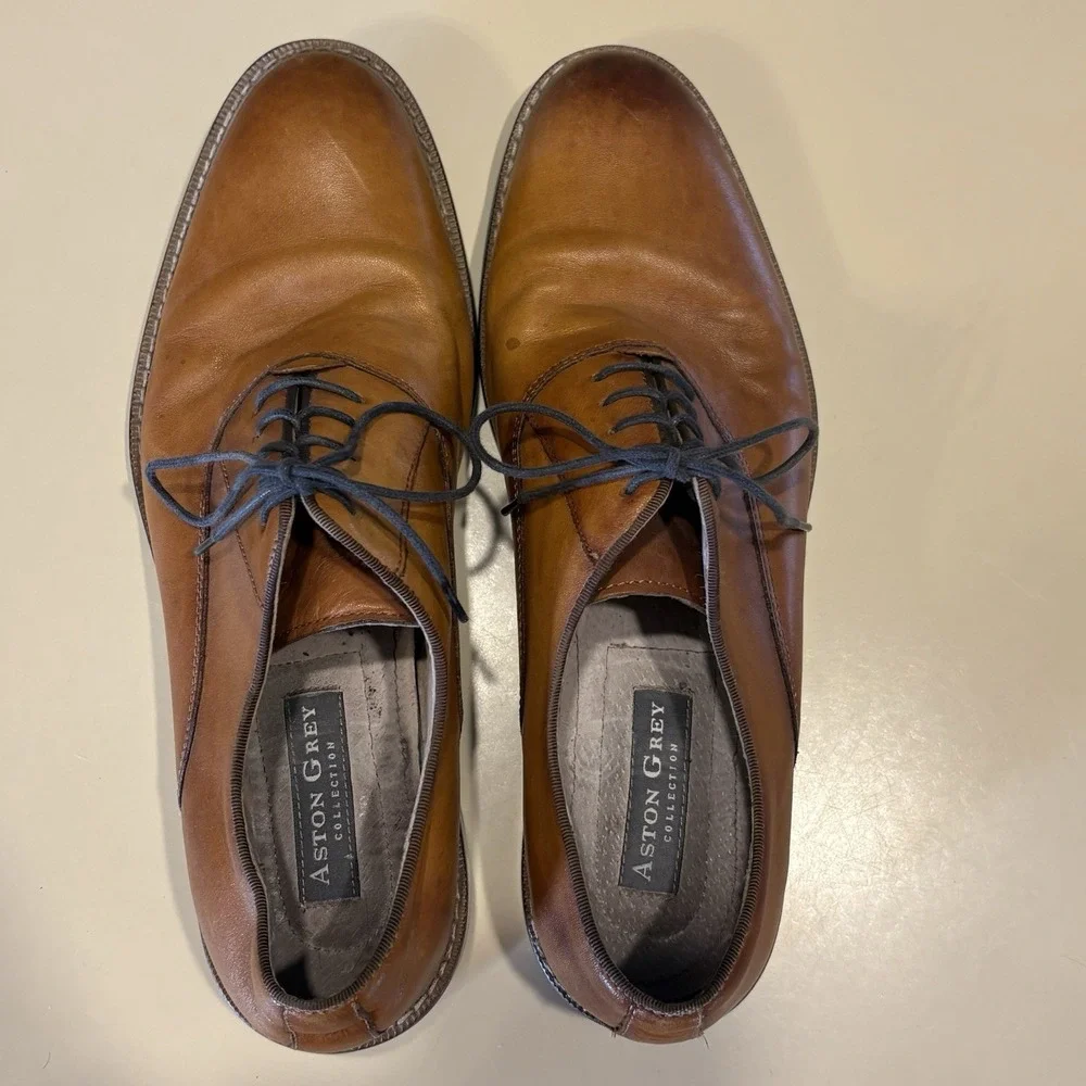 Aston Grey Collection Leu leather‎ oxford Men's Brown Dress Shoes Size 9